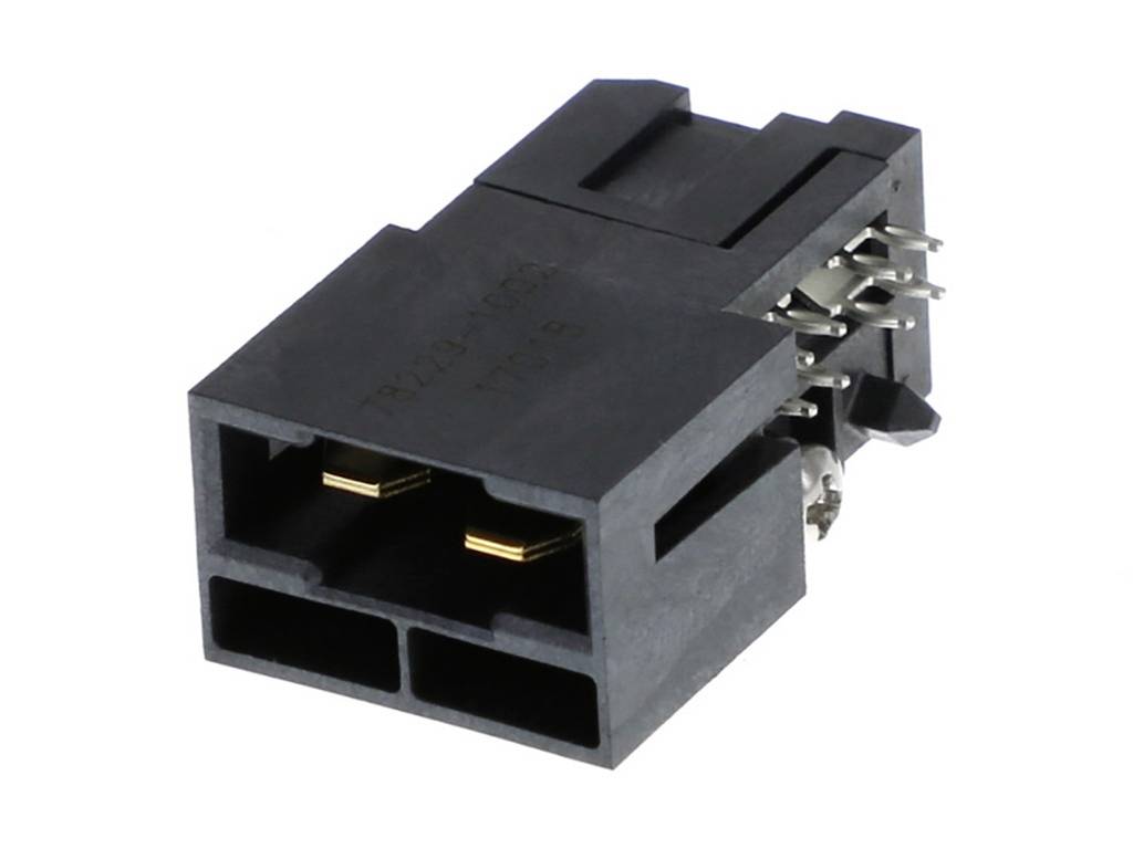 Ein schwarzer elektrischer Steckverbinder mit mehreren Metallkontakten, geeignet für elektronische Schaltungen und Geräte.