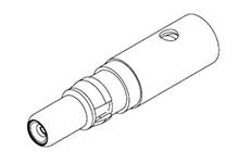 Abbildung eines technischen Bauteils, möglicherweise ein Adapter oder Verbinder, mit zylindrischer Form und Details wie Rillen und Aussparungen.