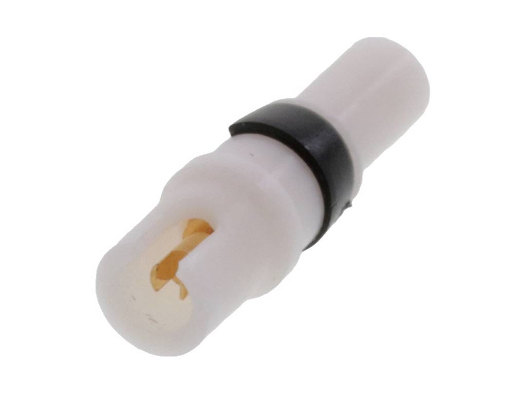 Ein weißer Kunststoff-Stecker mit schwarzem Gummiring, vermutlich ein elektrischer oder mechanischer Verbindungselement.