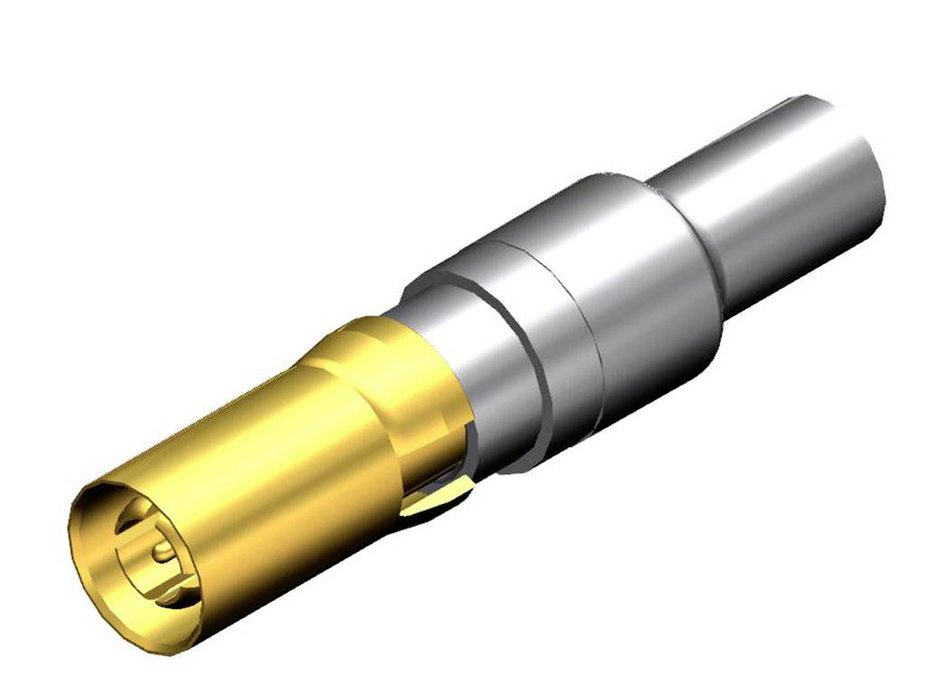 Steckerverbinder in Gold und Silber, zylindrische Form, für elektronische Anwendungen.