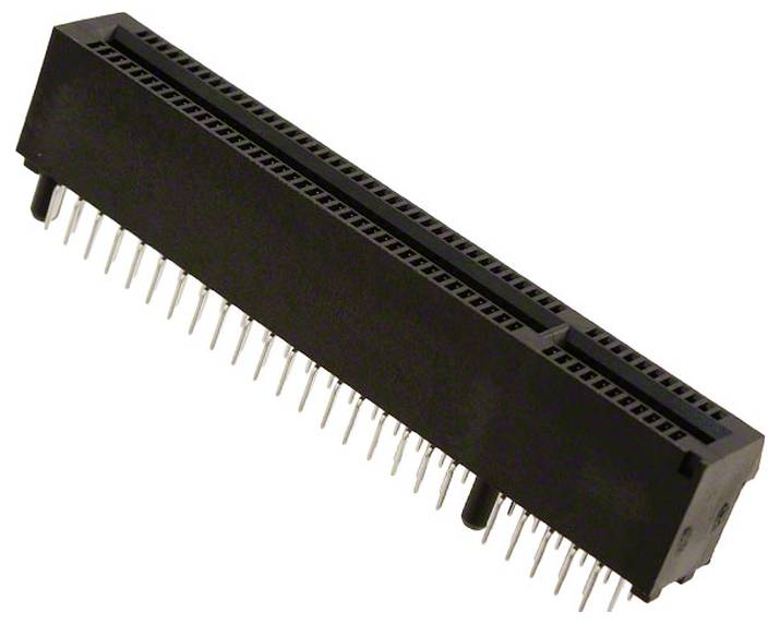Ein schwarzer zweireihiger Steckerleistenkoppler mit mehreren ausgerichteten Metallkontakten, der zur elektronischen Schaltungsmontage verwendet wird.