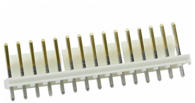 Ein Dual-Row 40-Pin-Stecker mit weißem Kunststoffgehäuse und vergoldeten Kontakten, der für elektrische Verbindungen auf Leiterplatten verwendet wird.
