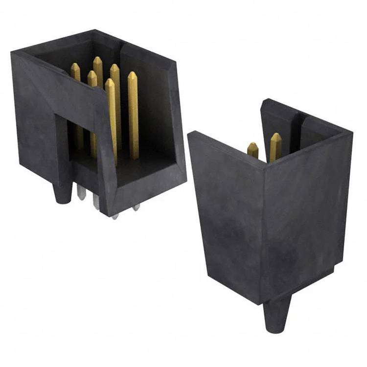 Zwei schwarze Kunststoff-Elektrostecker mit goldenen Kontakten, teilweise getrennt, zeigen ihre Struktur und Ausrichtung zum Verbinden.