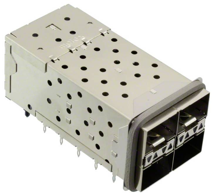 Ein rechteckiger, metallischer elektronischer Bauteile mit mehreren Schlitzen, der für Daten- oder Stromverbindungen in elektronischen Systemen verwendet wird.