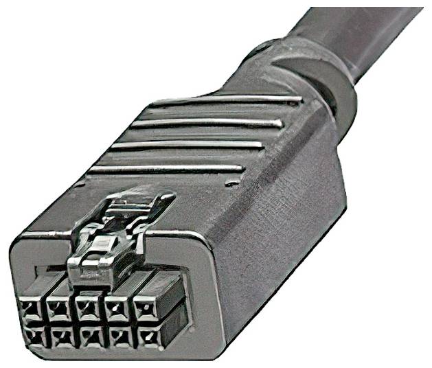 Eine Nahaufnahme eines robusten, metallischen Mehrfachstecker-Anschlusses für industrielle oder mechanische Anwendungen, die sein detailliertes Design und seine Kontaktstifte zeigt.