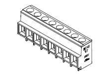Ein technischer Anschlussblock mit acht Steckplätzen, geeignet für elektrische Verbindungen in einem Schaltkreis.