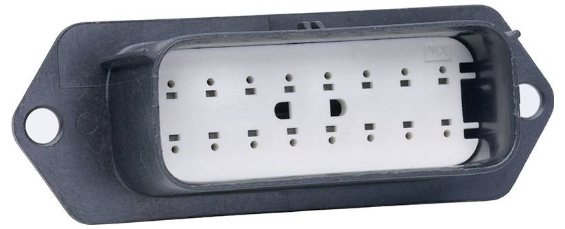 Ein 3x2-Pin-Steckerleisten-Verbinder mit vergoldeten Stiften und schwarzem Kunststoffgehäuse auf weißem Hintergrund.