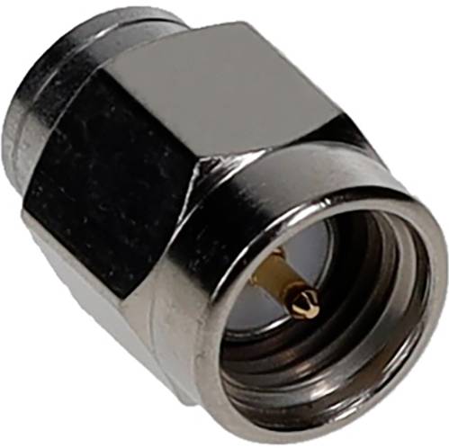 Ein metallischer Koaxialadapter mit Gewindeende, der zum Anschluss von Kabeln in elektronischen Geräten verwendet wird.