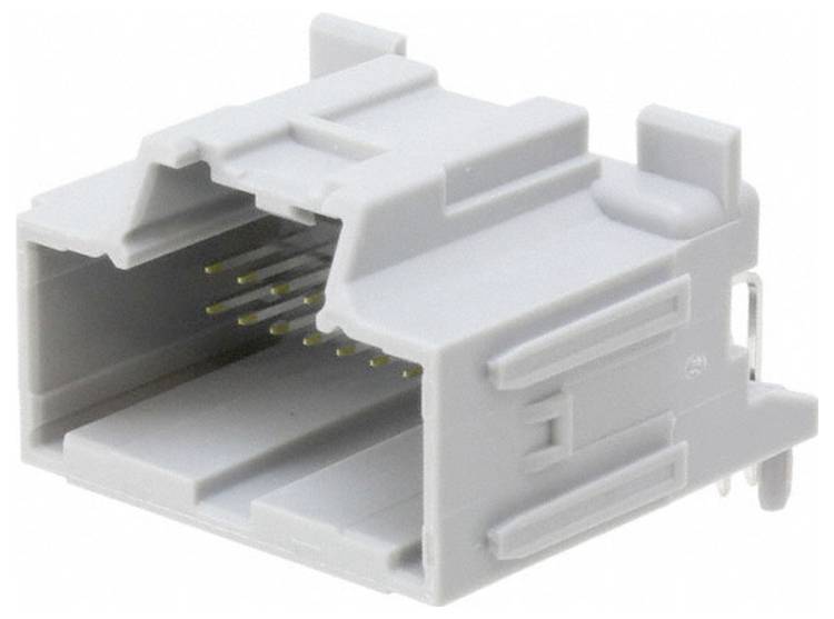 Ein Ethernet-Buchsenverbinder, grauarmes Kunststoffgehäuse mit sichtbaren Steckplätzen, wird für Netzwerkkabelverbindungen in elektronischen Geräten verwendet.