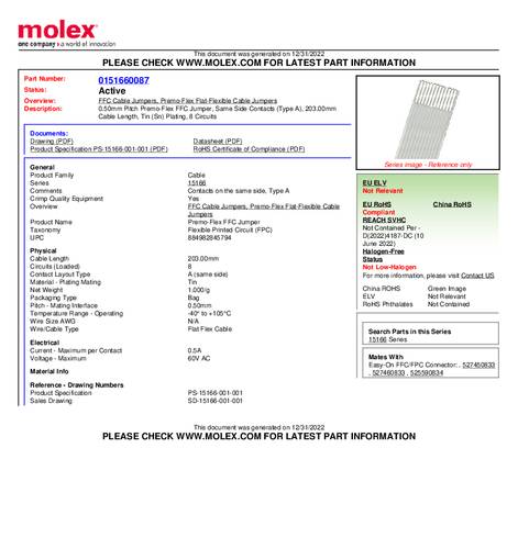 Molex 151660087 Flachbandkabel Rastermaß: 0.50mm 1St.