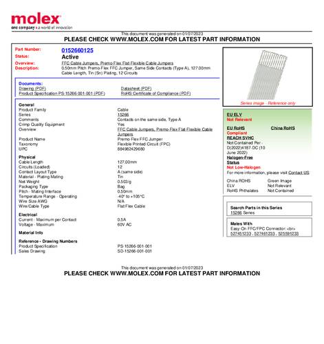 Molex 152660125 Flachbandkabel Rastermaß: 0.50mm 1St.