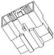 Diagramm einer Kunststoff-Relaissteckdose mit einem Führungskanal in der Mitte und Verriegelungspunkten an den Seiten zur Sicherung eines Relaismoduls.