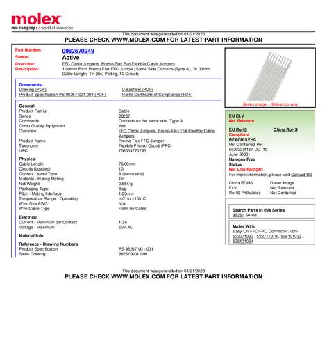 Molex 982670249 Flachbandkabel Rastermaß: 1.00mm 1St.