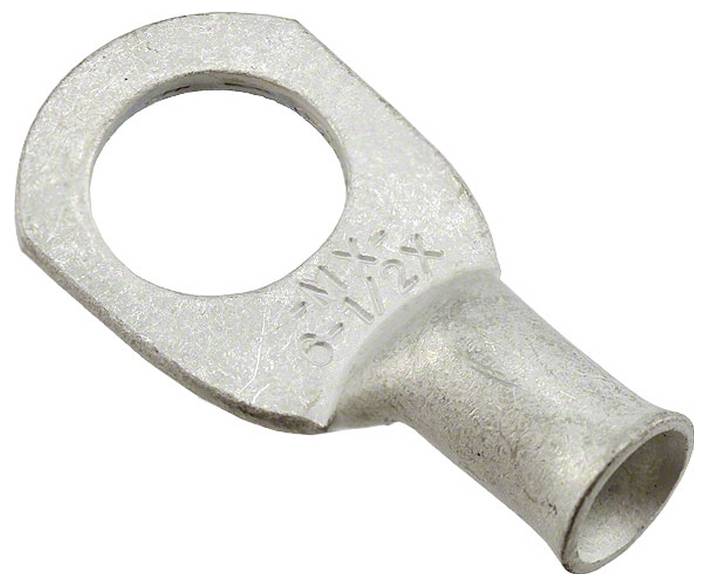 Ein metallisches Ringklemmen-Anschluss mit zylindrischem Ende zur Drahtverbindung, entwickelt für elektrische Verkabelung und zum Aufstecken auf einen Bolzen oder Stift.