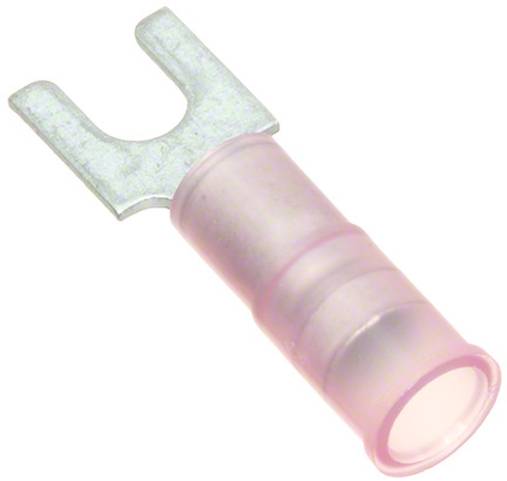 Ein rosa weiblicher Flachsteckverbinder mit einem Metallflachsteckterminal für Verdrahtungsanwendungen, das zum Verbinden von Drähten in elektronischen Geräten verwendet wird.
