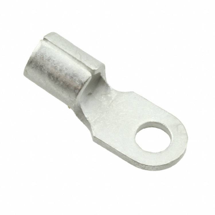 Eine Metallkabelöse mit einem zylindrischen Ende und einer flachen Ringanschlussöse für elektrische Verbindungen.