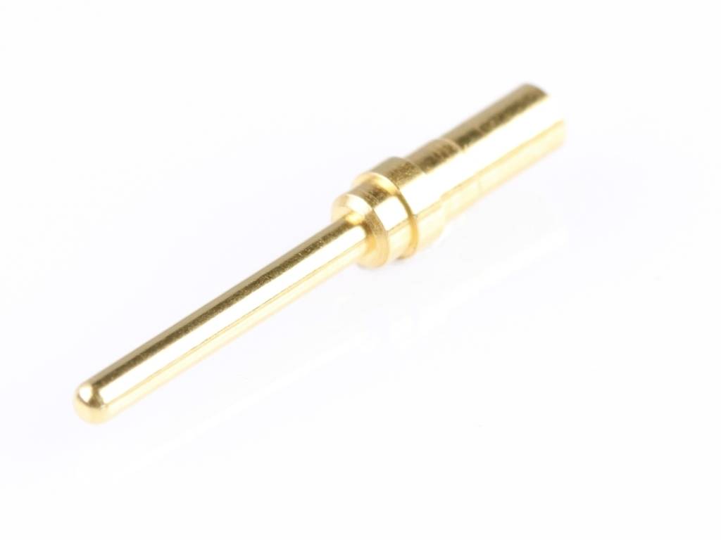 Ein einzelner goldfarbener Metallstab auf weißem Hintergrund. Der Stab ist dünn und lang, mit einem kleinen Ring in der Mitte.