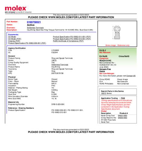 Molex 190750021 Ringkabelschuh Loch-Ø=4mm Bulk