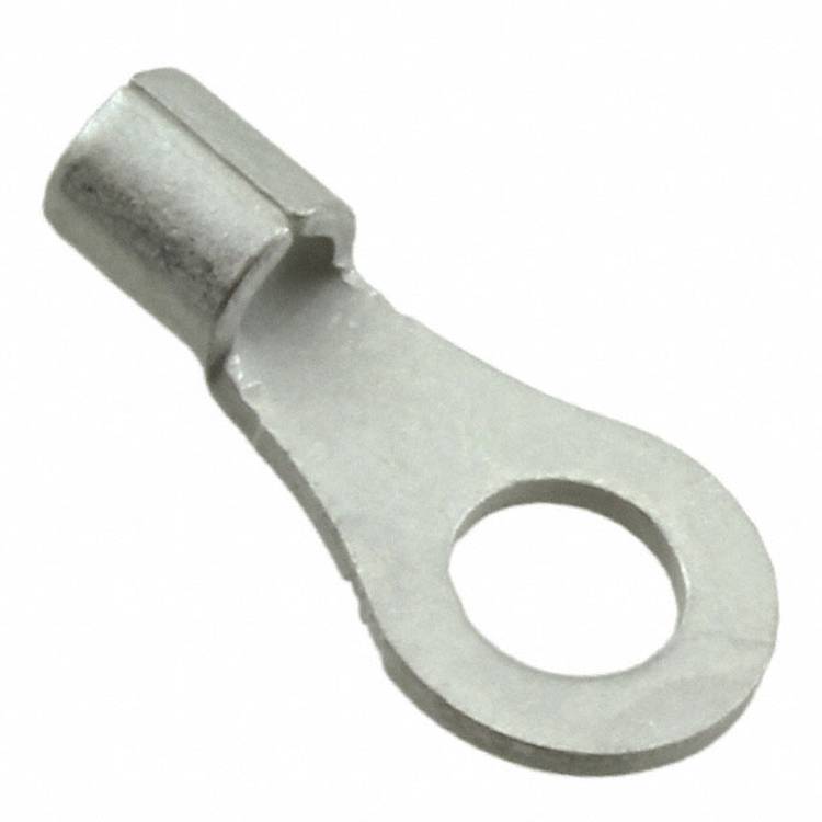 Ein Metallleiterschuh mit einem Loch zur Befestigung und einem Quetschbereich für die Drahtverbindung, der in Elektroinstallationen verwendet wird.