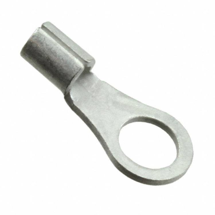 Ein metallisches Ringkabelschuh mit einem zylindrischen Steckeranschluss und einem flachen Abschnitt, der für elektrische Drahtverbindungen verwendet wird.