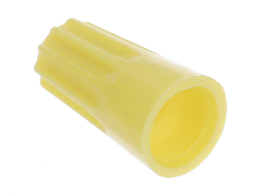 Ein gelber Kabelverbinder aus Kunststoff.