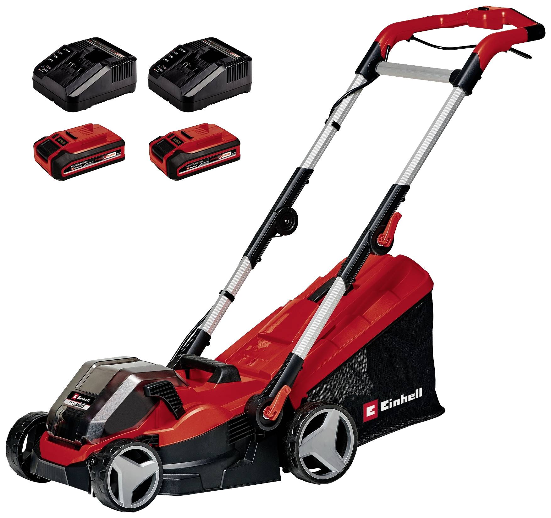 Einhell RASARRO 36/34 (2x3,0Ah) Power X-Change Akku Akku-Rasenmäher Höhenverstellbarer Griff mit Klappfunktion, inkl. 2. Akku