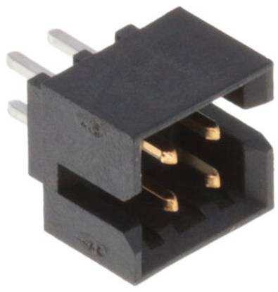 Ein 3-poliger elektrischer Stecker mit schwarzem Gehäuse und metallischen Kontaktstiften, möglicherweise für Verbindungen in elektronischen Geräten verwendet.