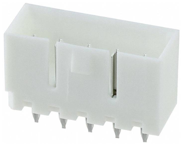 „3D-Modell eines Steckerleistenkonnektors mit acht vergoldeten Pins, die in zwei Reihen angeordnet sind und für elektronische Schaltungsverbindungen verwendet werden.