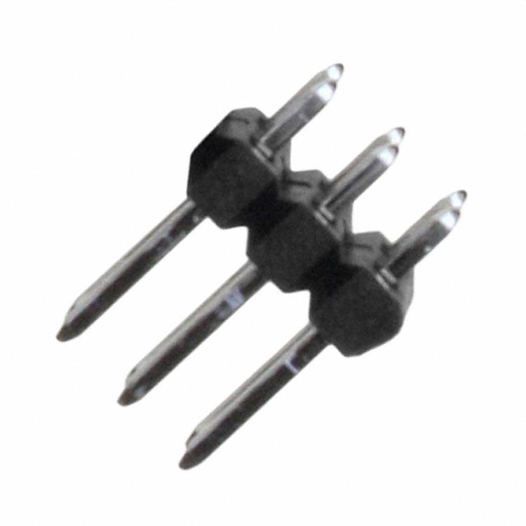 Nahaufnahme eines schwarzen dreipoligen Steckers mit metallischen Kontakten, der häufig in elektronischen Geräten zum Verbinden von Schaltkreisen verwendet wird.
