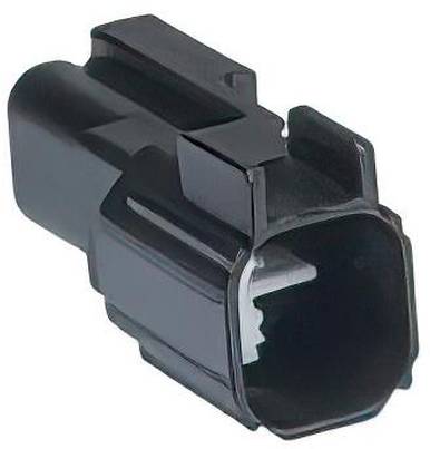 Ein schwarzer Kunststoffstecker, der einer Buchse mit gerillten Seiten ähnelt und für Automobil- oder Elektronikanwendungen konzipiert ist.