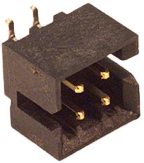 Ein vierpoliger weiblicher Stecker mit rechteckigem schwarzem Gehäuse und vergoldeten internen Kontakten, entwickelt für elektrische Verbindungen.