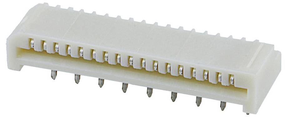 Ein weißer Stecker mit mehreren Metallstiften, der für die sichere Verbindung von Leiterplattenkomponenten in elektronischen Geräten konzipiert ist.
