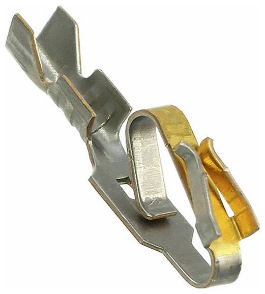 Ein kleiner Metallclip mit gebogener Form, mit einer Kombination aus Silber- und Goldfarben, verwendet zum Sichern von elektronischen Komponenten.