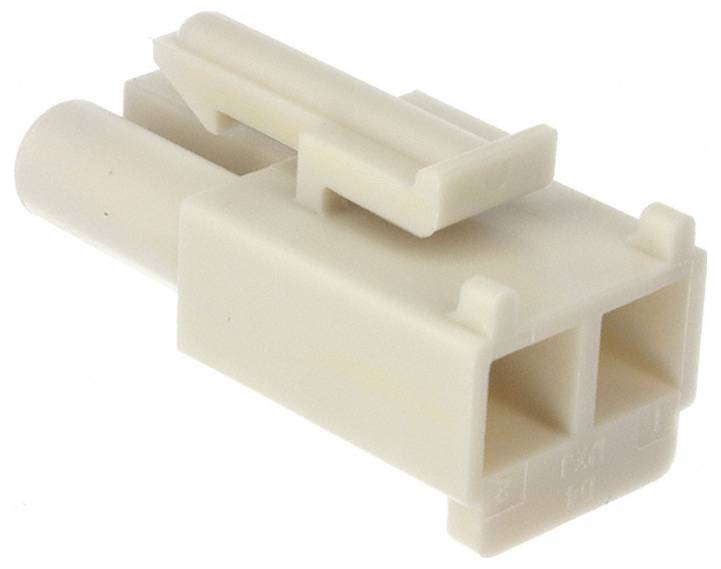 Zweifach-Stromstecker mit weißer Farbe, rechteckiger Form und zwei Schlitzen.