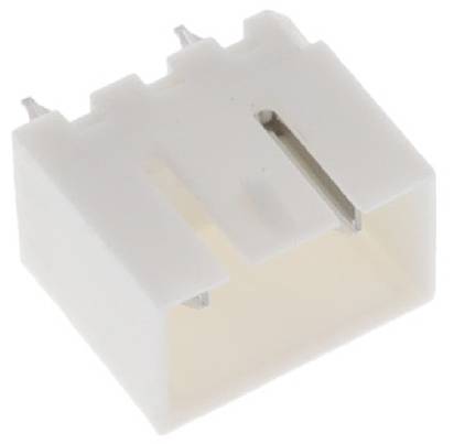 Ein weißer Kunststoffstecker mit vier Metallstiften, typischerweise für den Anschluss von Kabeln oder Drähten in elektronischen Geräten verwendet.