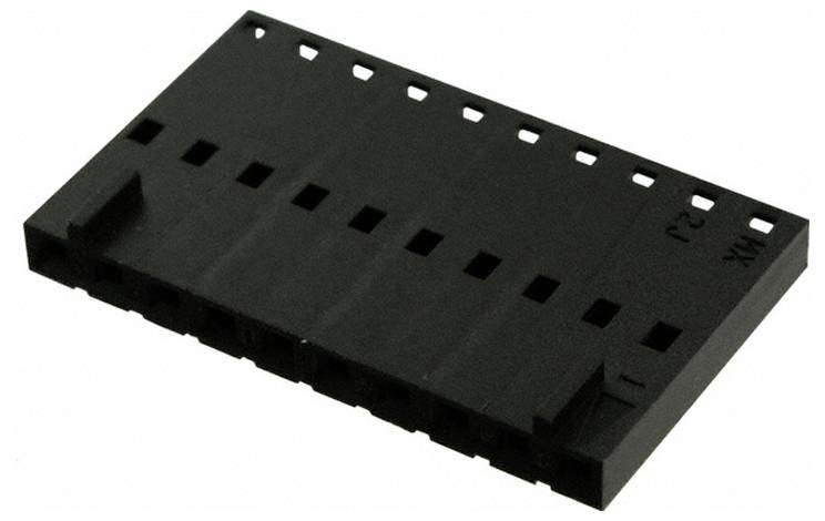 Schwarzer Kunststoffstecker mit mehreren Schlitzen, Schrägansicht.