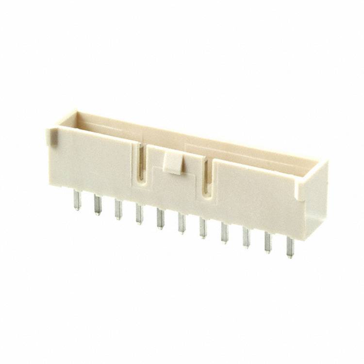 Ein beiger 12-polige Stecker mit rechteckigem Gehäuse und Metallstiften, die von der Unterseite herausragen, verwendet für Verbindungen elektronischer Geräte.