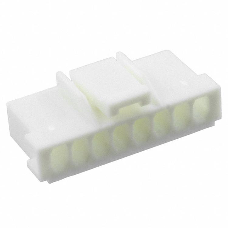 Weißer Kunststoff-Achtkontakt-Stecker mit Klemme, verwendet für elektrische und elektronische Verbindungen.