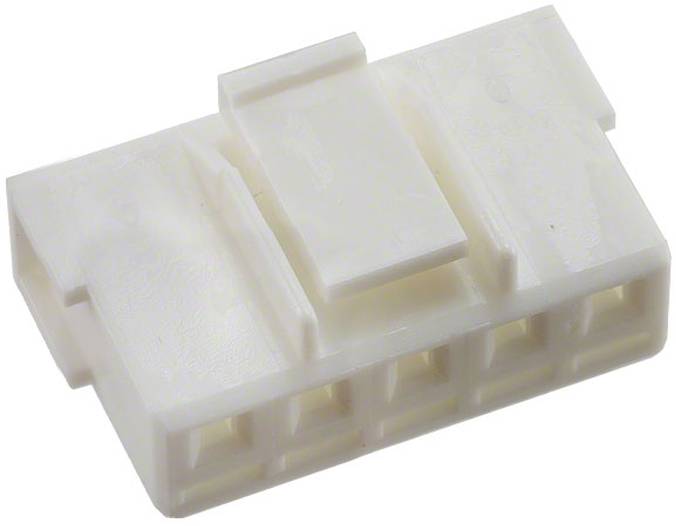 Ein weißer, rechteckiger Kunststoffstecker mit mehreren Buchsenöffnungen, der für elektrische oder elektronische Verbindungen verwendet wird.