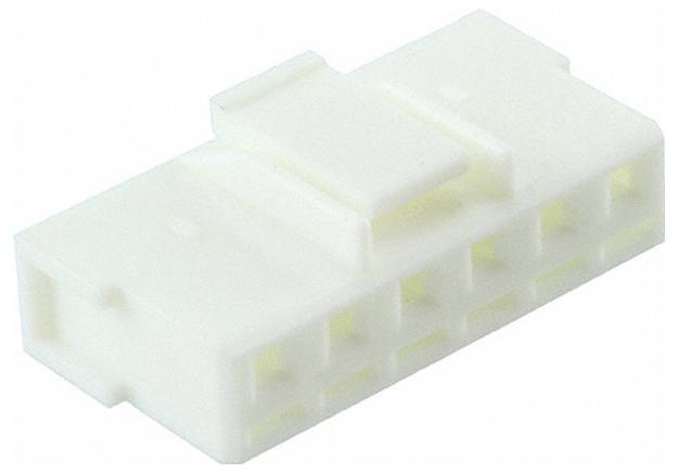Ein weißer Kunststoff-Elektrostecker mit acht rechteckigen Steckplätzen, typischerweise in der Elektronik für sichere Drahtverbindungen verwendet.