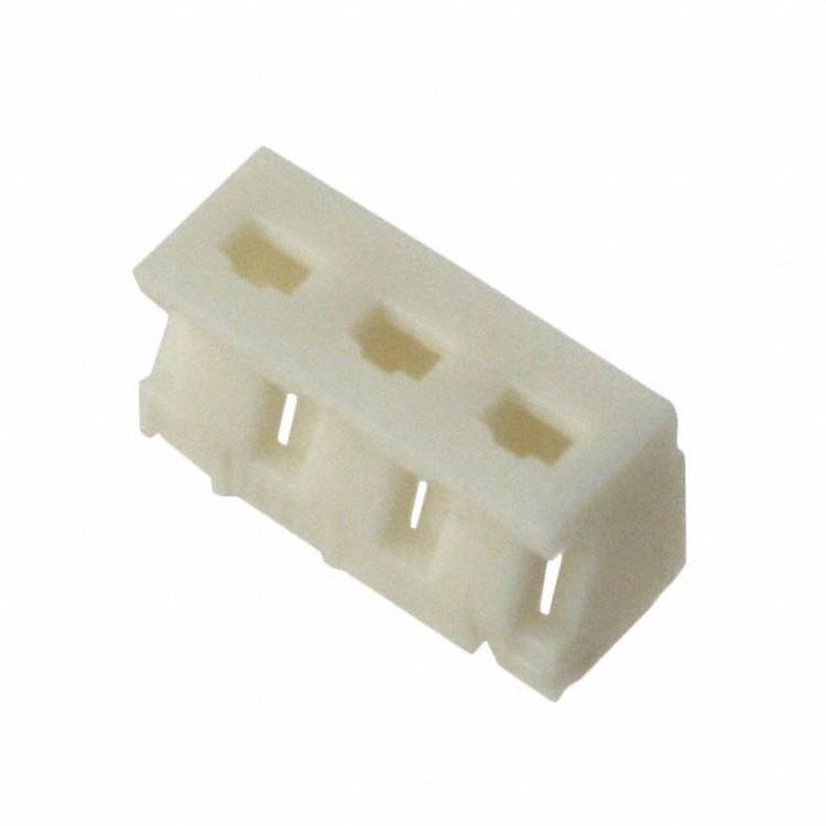 Ein weißer, dreipoliger elektronischer Stecker, der typischerweise zum Verbinden von Drähten in elektronischen Geräten verwendet wird.