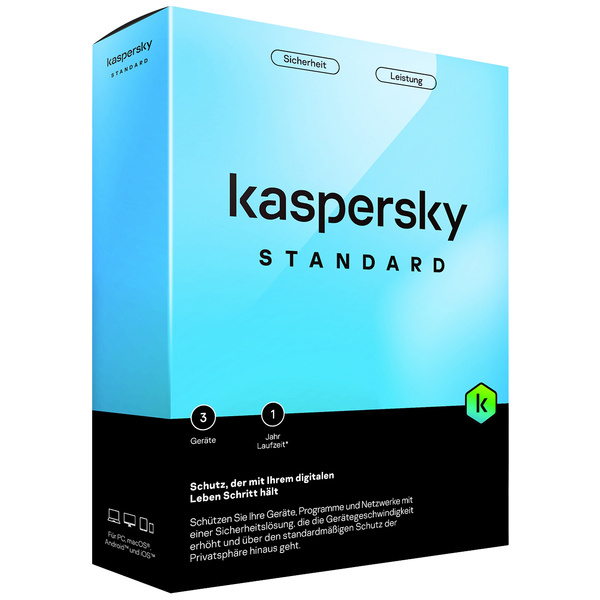 Kaspersky Standard Anti-Virus licence annuelle, 3 licences Windows, Mac, Android, iOS Antivirus