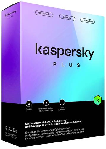 Kaspersky Plus Jahreslizenz, 3 Lizenzen Windows, Mac, Android, iOS Antivirus  - Onlineshop Voelkner