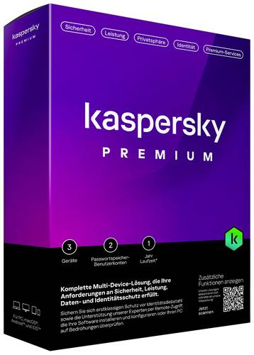 Kaspersky Premium Jahreslizenz, 3 Lizenzen Windows, Mac, Android, iOS Antivirus  - Onlineshop Voelkner