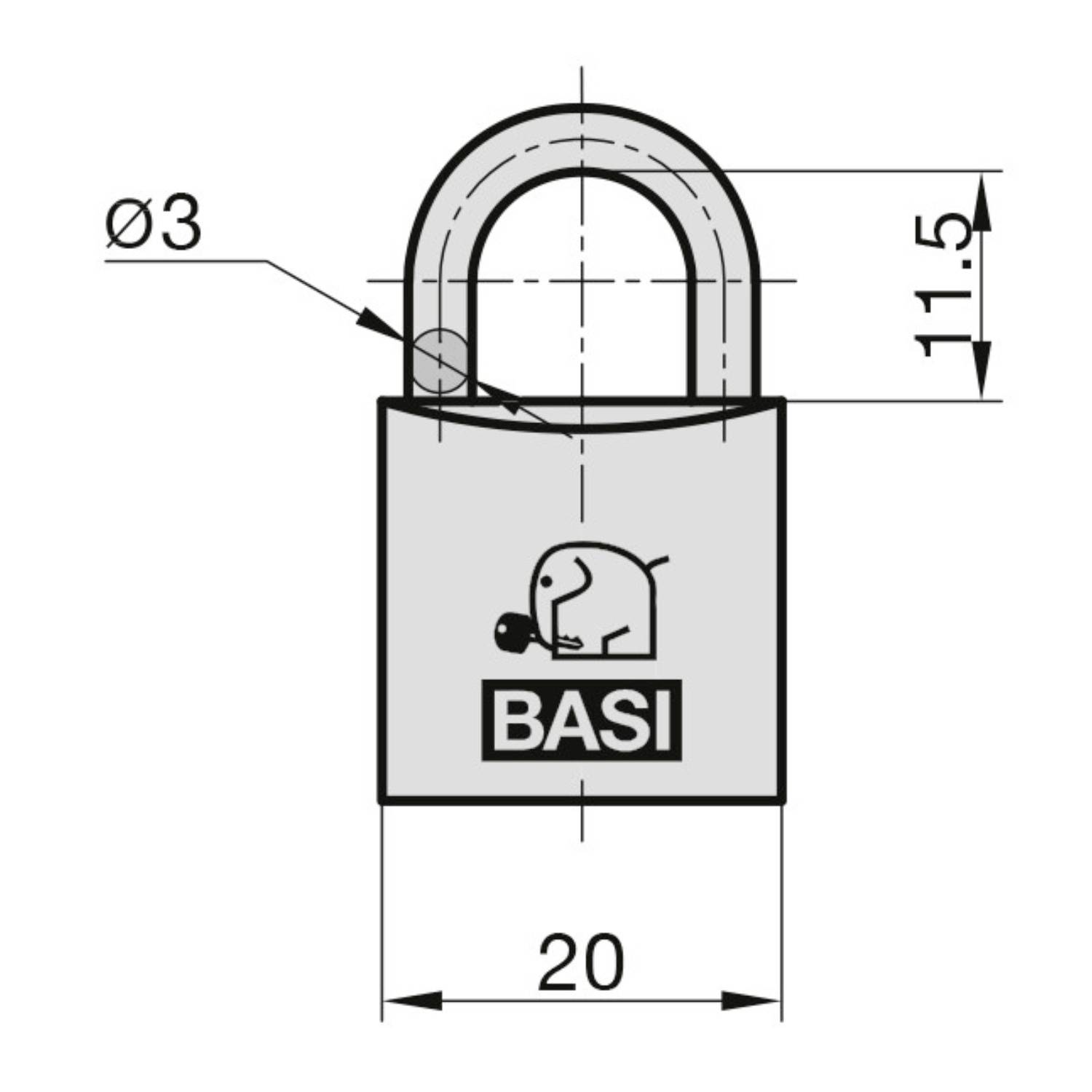 Basi 6300-2000 Vorhängeschloss 20mm verschieden schließend Schlüsselschloss
