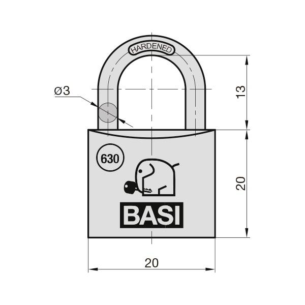 Basi 6300-2001-2003 Vorhängeschloss 20mm gleichschließend Schlüsselschloss