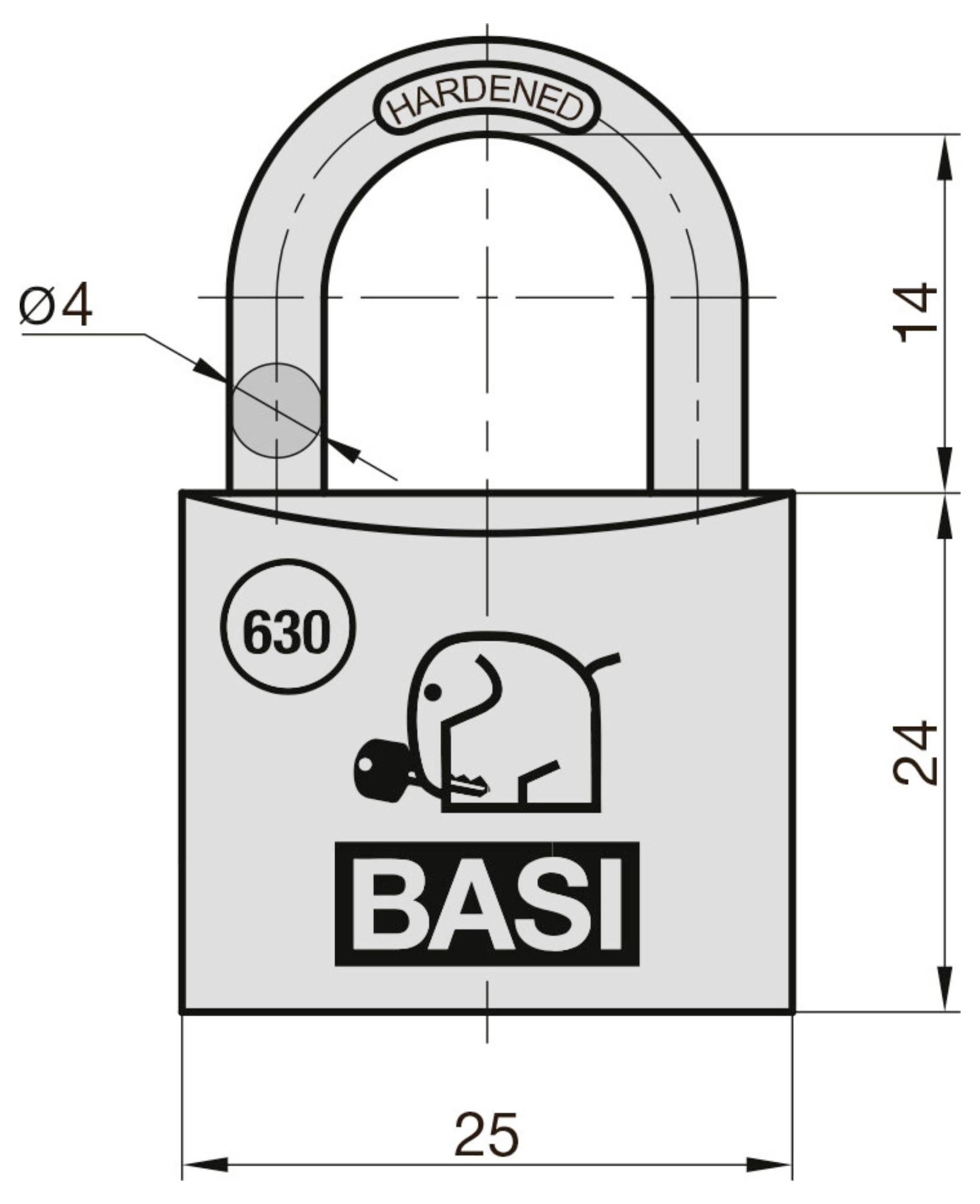 Basi 6300-2501-2503 Vorhängeschloss 25mm gleichschließend Schlüsselschloss