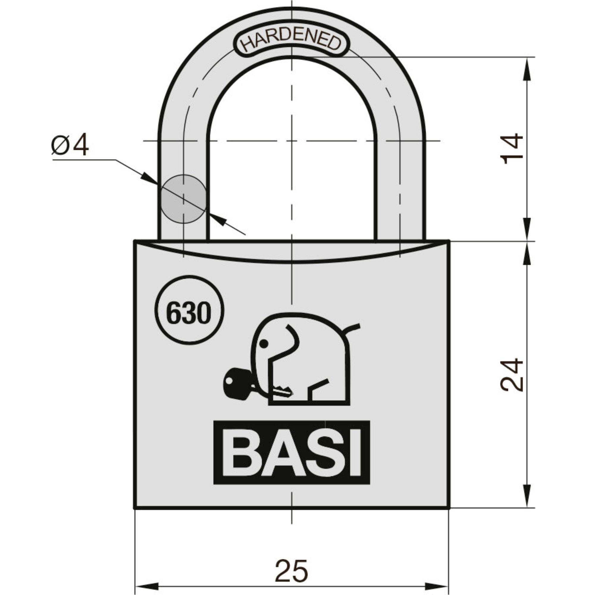 Basi 6300-2501-2503 Vorhängeschloss 25mm gleichschließend Schlüsselschloss