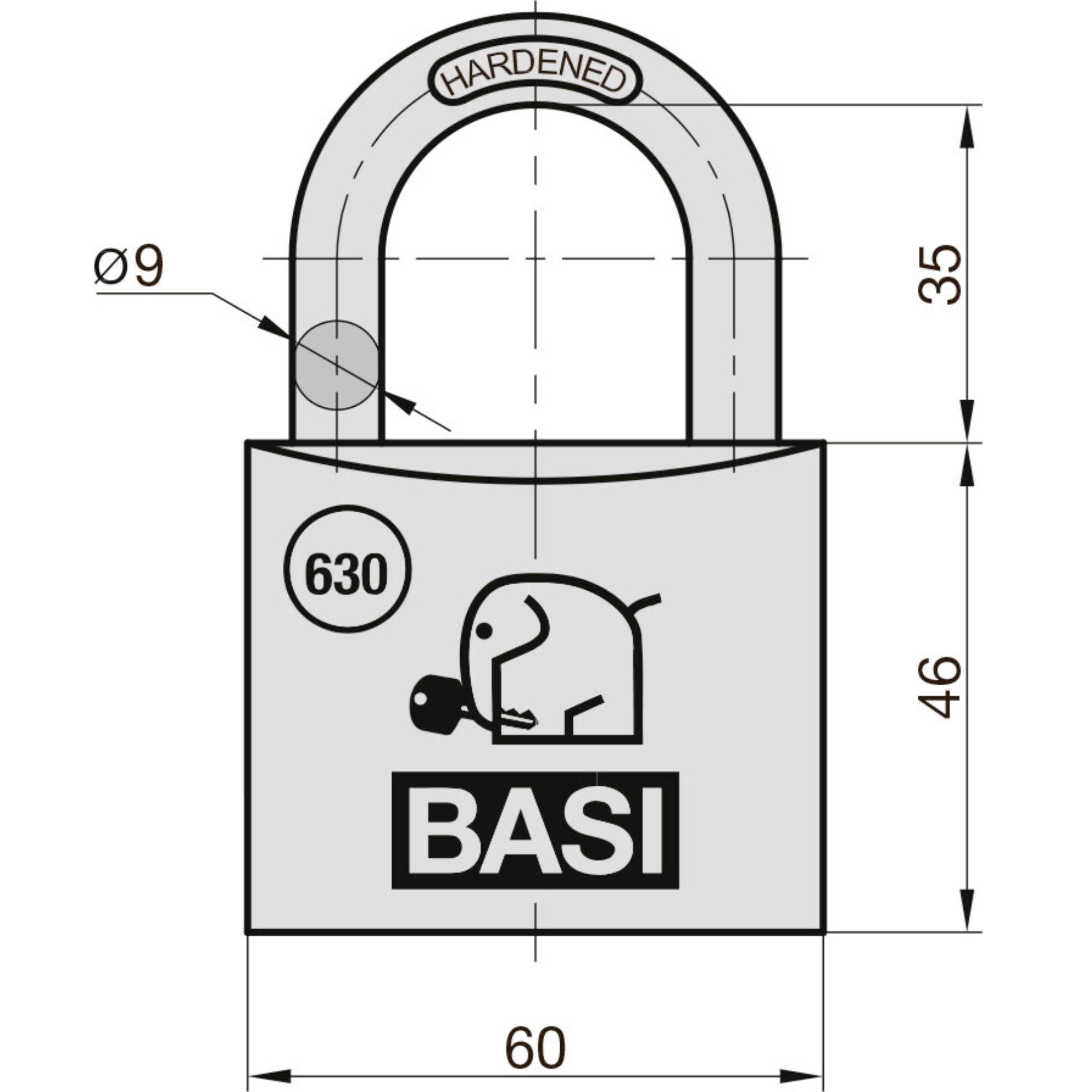 Basi 6300-6001-6003 Vorhängeschloss 60mm gleichschließend Schlüsselschloss