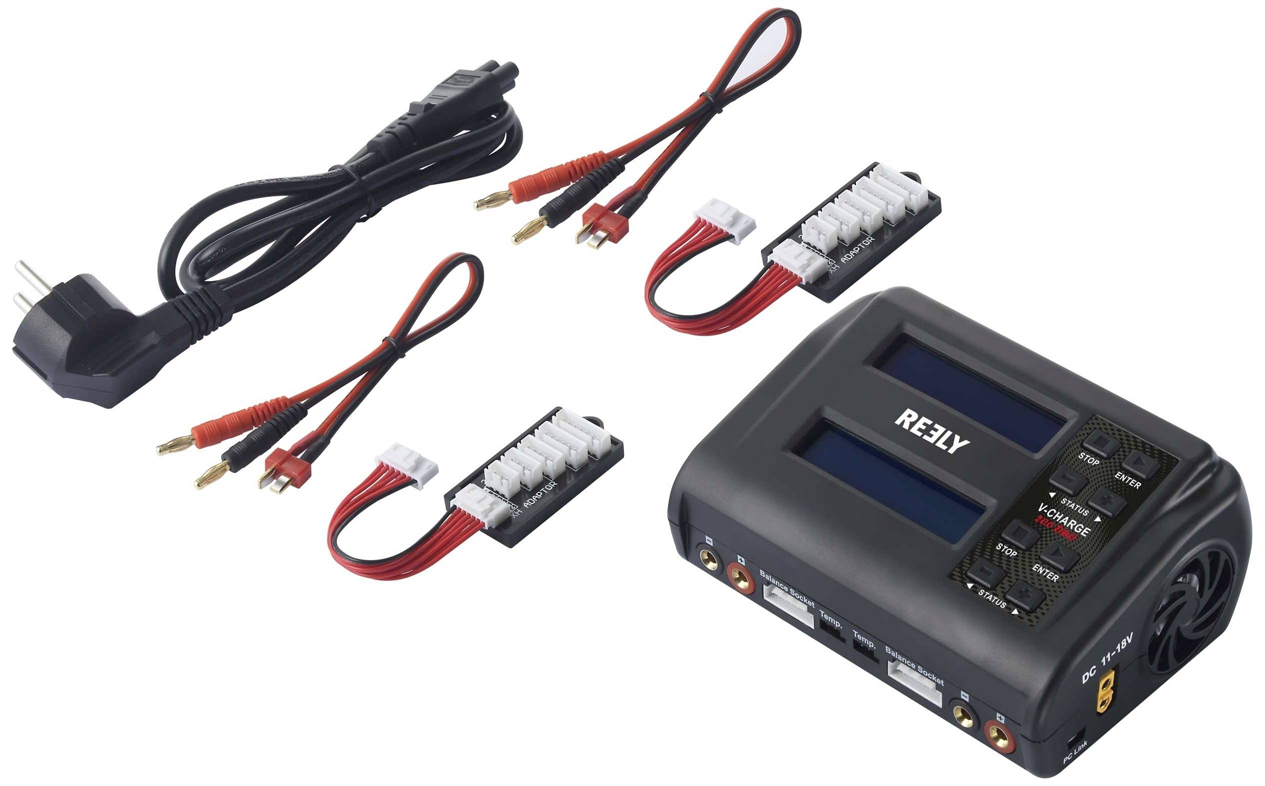 Reely V-Charge 200 Duo Modellbau-Ladegerät 10 A LiIon, LiPo, LiFePO, LiHV, NiCd, NiMH, Blei-Säure Entladefunktion, Temperaturüberwachung